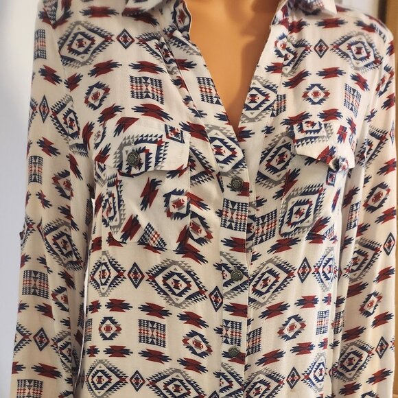 Tasha Polizzi Western Shirt dress w/southwestern pattern. Small.  Multi color - Picture 1 of 8